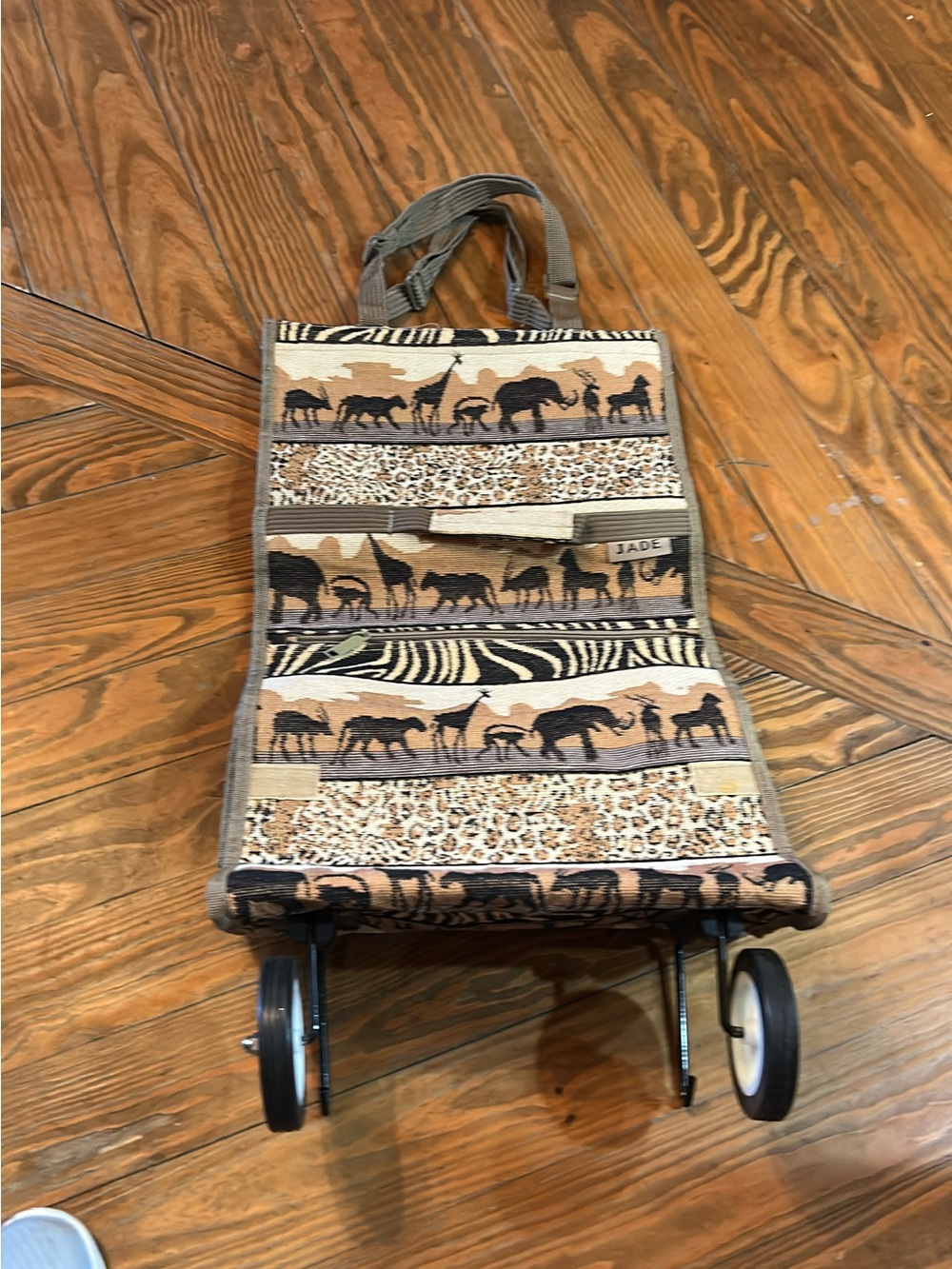 Jade Safari Animal Print Folding Cart Tote in Brown and Black